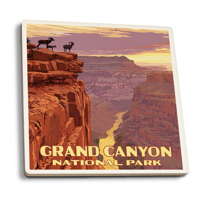 Coaster (Grand Canyon National Park, Arizona - Bighorn Sheep on Point - Lantern Press Artwork) Coaster Nightingale Boutique Coaster Pack 