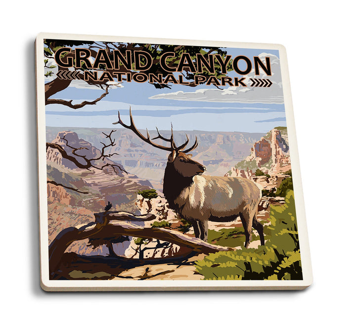 Coaster (Grand Canyon National Park, Arizona - Elk & South Rim - Lantern Press Artwork) Coaster Nightingale Boutique Coaster Pack 