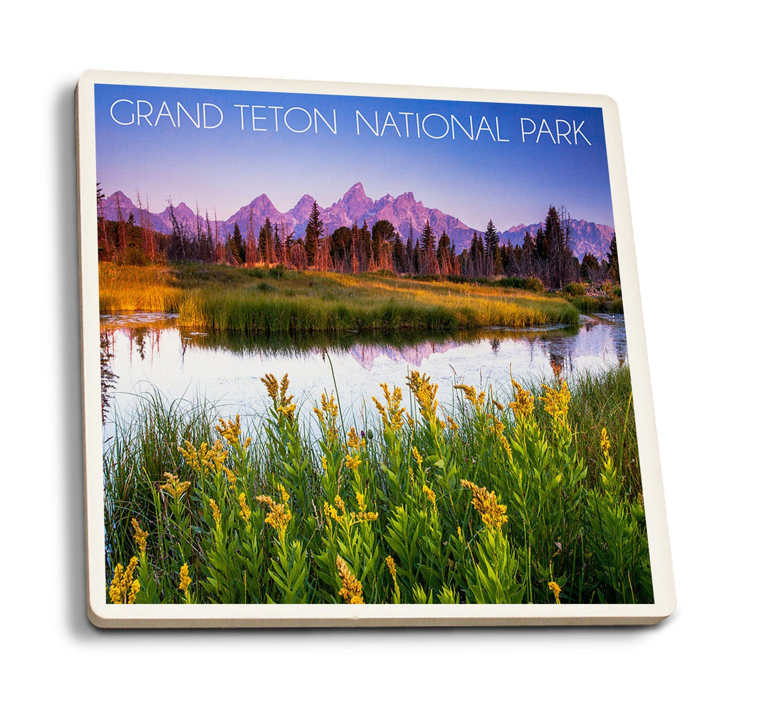 Coaster (Grand Teton National Park, Wyoming - Flower Foreground - Lantern Press Photography) Coaster Nightingale Boutique Coaster Pack 