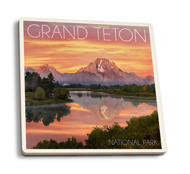 Coaster (Grand Teton National Park, Wyoming - Sunset & Mountains - Lantern Press Photography) Coaster Nightingale Boutique Coaster Pack 