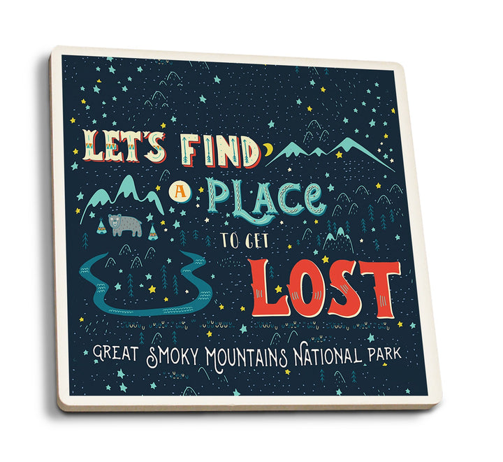 Coaster (Great Smoky Mountains National Park, Tennessee - Let's Find a Place to Get Lost - Lantern Press Artwork) Coaster Nightingale Boutique Coaster Pack 