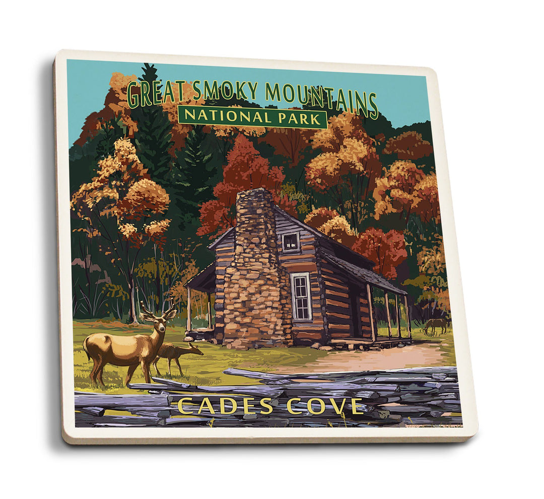 Coaster (Great Smoky Mountains National Park, Tennesseee - Cades Cove & John Oliver Cabin - Lantern Press Artwork) Coaster Nightingale Boutique Coaster Pack 