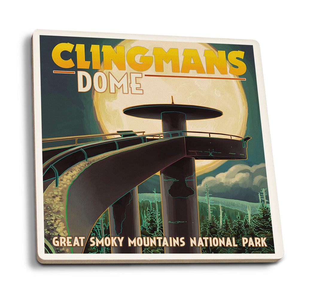 Coaster (Great Smoky Mountains National Park, Tennesseee - Clingmans Dome and Moon - Lantern Press Artwork) Coaster Nightingale Boutique Coaster Pack 