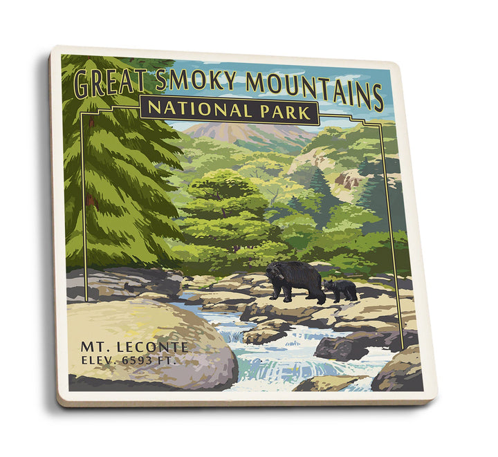 Coaster (Great Smoky Mountains National Park, Tennesseee - Leconte Creek & Mt. Leconte - Lantern Press Artwork) Coaster Nightingale Boutique Coaster Pack 