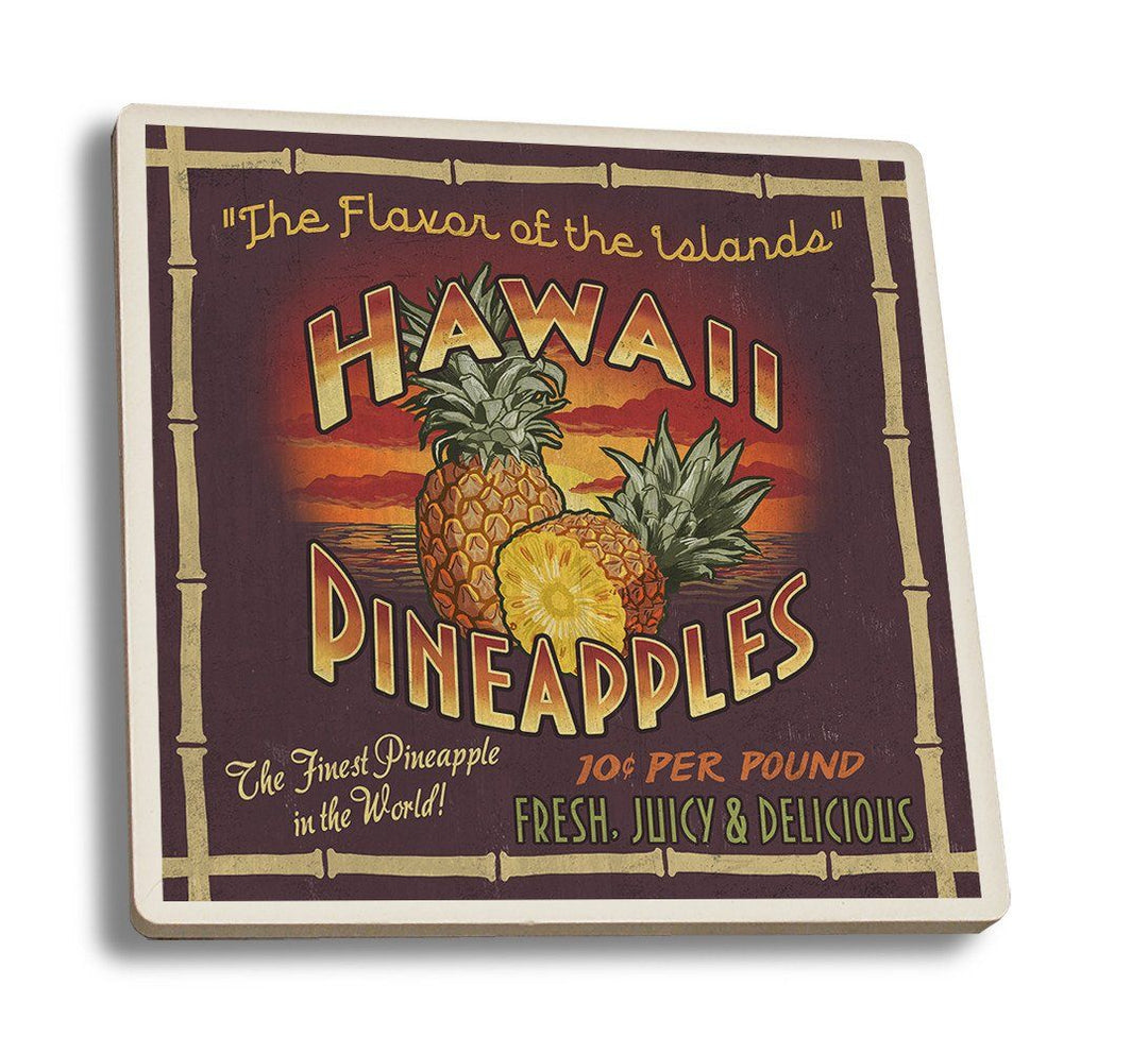 Coaster (Hawaiian Pineapple Vintage Sign - Lantern Press Artwork) Coaster Nightingale Boutique Coaster Set 