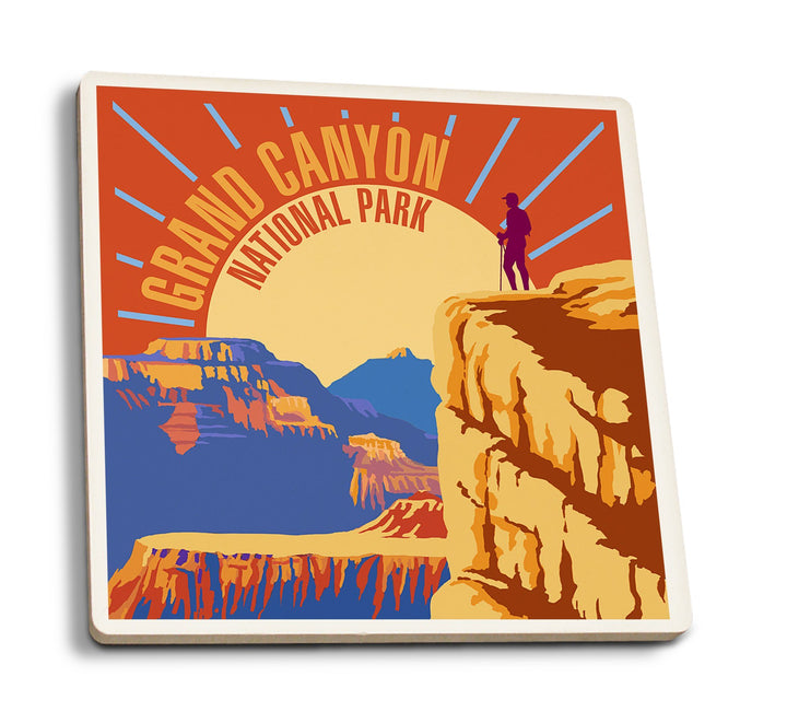 Coaster (Hiker in Grand Canyon National Park - Psychedelic - Lantern Press Artwork) Coaster Nightingale Boutique Coaster Pack 