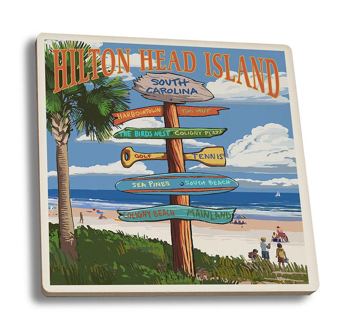 Coaster (Hilton Head Island, South Carolina - Destinatios Sign - Lantern Press Artwork) Coaster Nightingale Boutique Coaster Set 