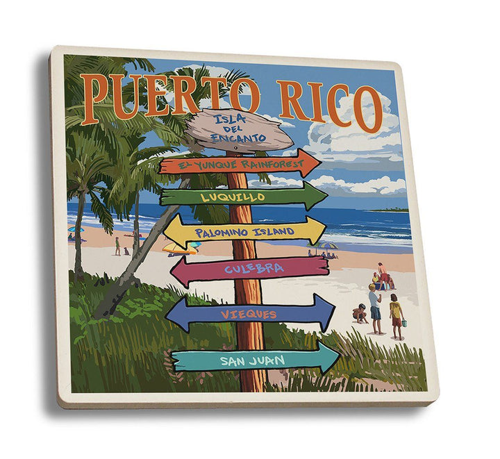 Coaster (Isla del Encanto, Puerto Rico - Destinations Sign - Lantern Press Artwork) Coaster Nightingale Boutique Coaster Set 