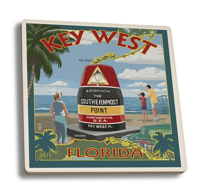 Coaster (Key West, Florida - Southernmost Point - Lantern Press Artwork) Coaster Nightingale Boutique Coaster Set 