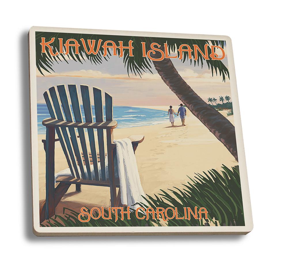 Coaster (Kiawah Island, South Carolina - Adirondack & Palms - Lantern Press Artwork) Coaster Nightingale Boutique Coaster Set 