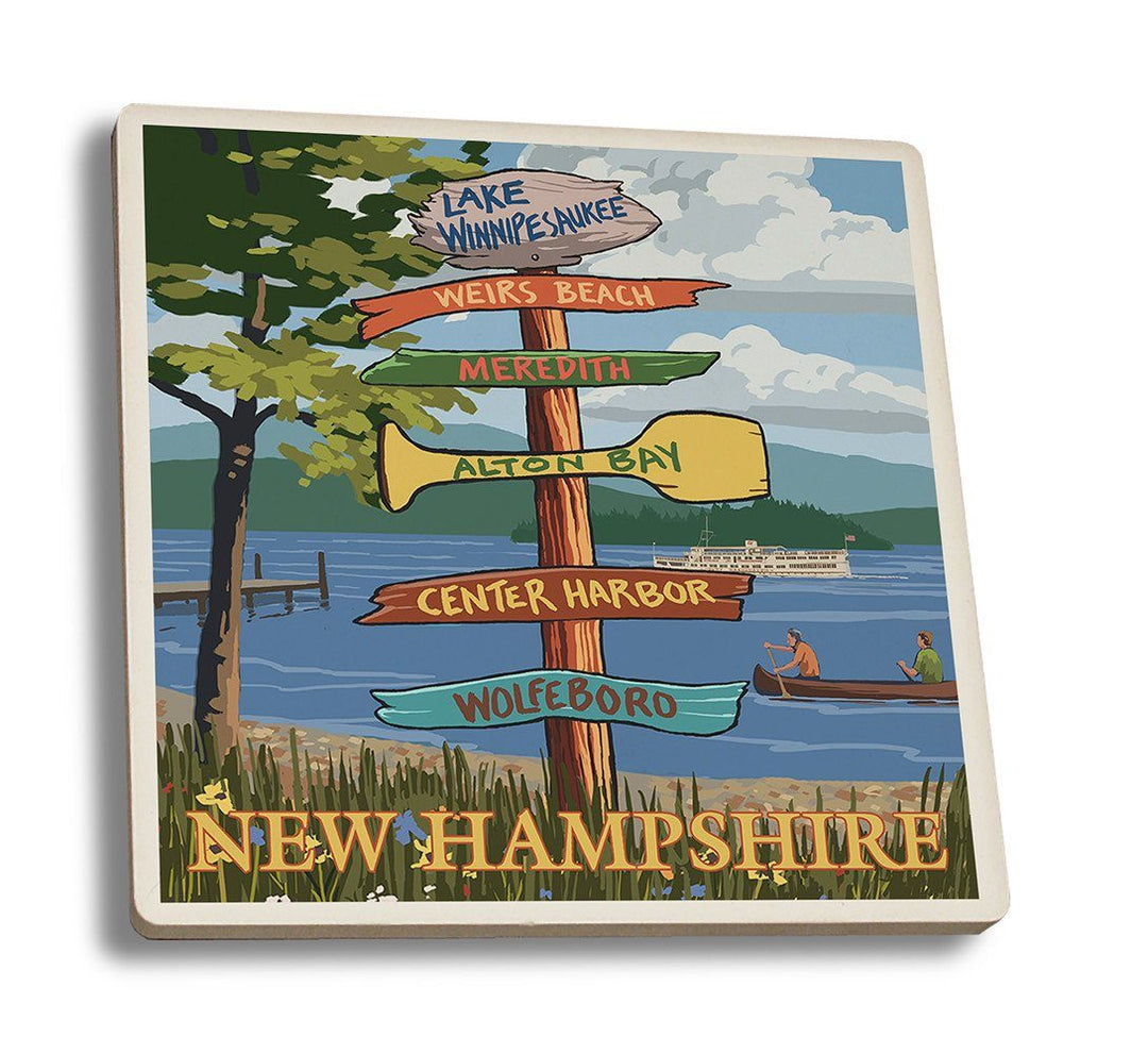 Coaster (Lake Winnipesaukee, New Hampshire - Destinations Sign - Lantern Press Artwork) Coaster Nightingale Boutique Coaster Set 