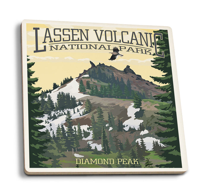 Coaster (Lassen Volcanic National Park, California - Diamond Peak - Lantern Press Artwork) Coaster Nightingale Boutique Coaster Pack 