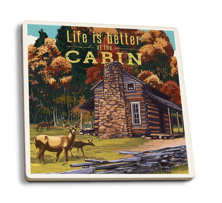 Coaster (Life is Better at the Cabin - National Park WPA Sentiment - Lantern Press Artwork) Coaster Nightingale Boutique Coaster Pack 
