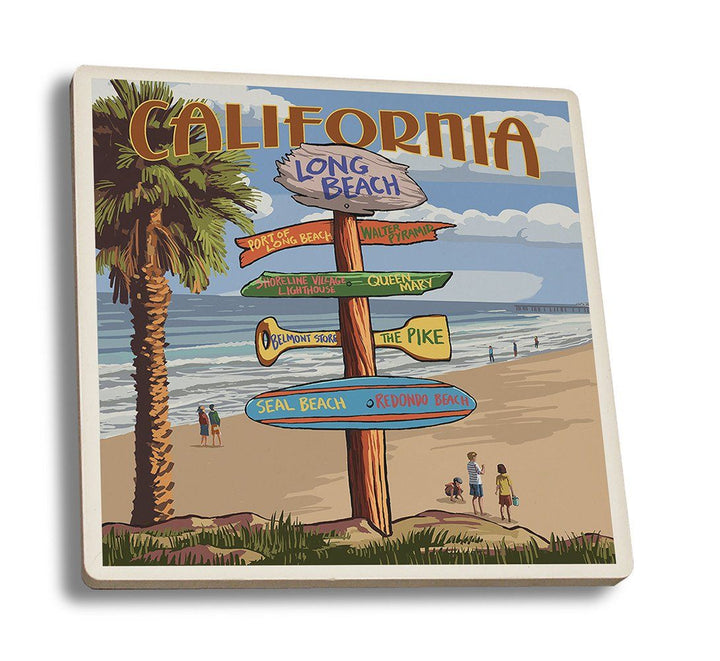 Coaster (Long Beach, California - Destinations Sign - Lantern Press Artwork) Coaster Nightingale Boutique Coaster Set 