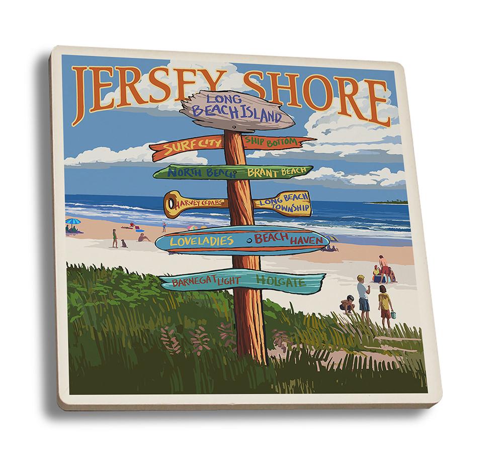 Coaster (Long Beach Island, New Jersey - Destinations Sign - Lantern Press Artwork) Coaster Nightingale Boutique Coaster Set 