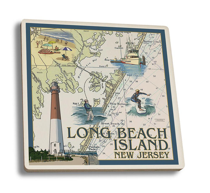 Coaster (Long Beach Island, New Jersey - Nautical Chart - Lantern Press Artwork) Coaster Nightingale Boutique Coaster Set 