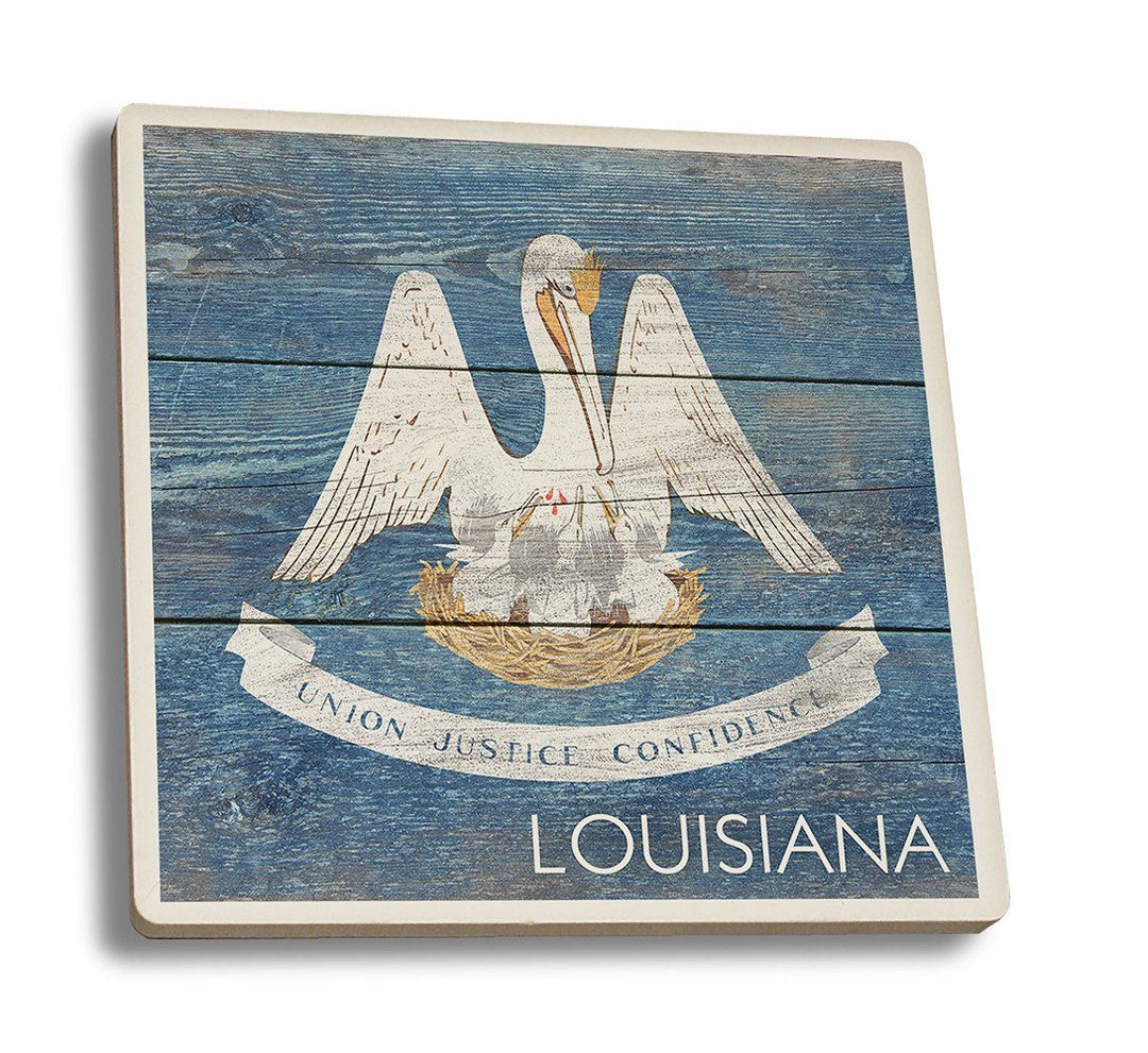 Coaster (Louisiana Flag - Barnwood Painting - Lantern Press Artwork) Coaster Nightingale Boutique Coaster Set 