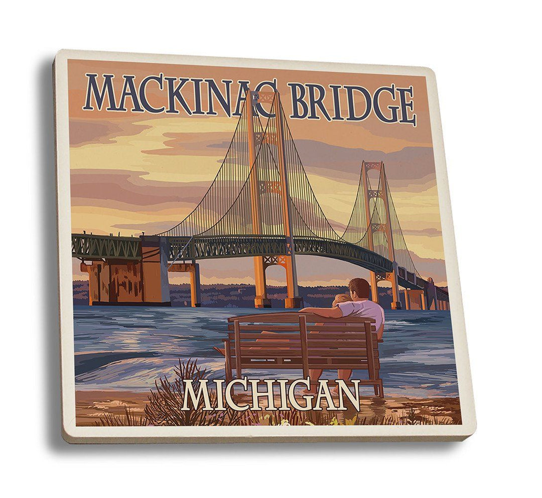 Coaster (Mackinac, Michigan - Mackinac Bridge & Sunset - Lantern Press Artwork) Coaster Nightingale Boutique Coaster Set 