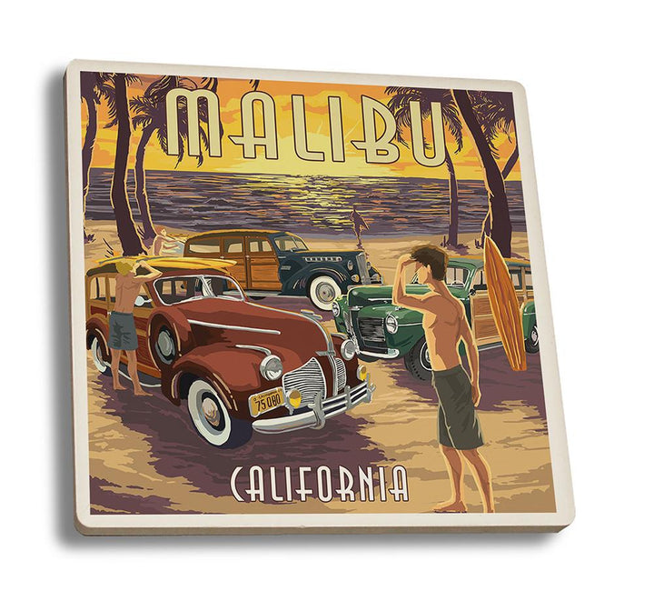 Coaster (Malibu, California - Woodies on the Beach - Lantern Press Artwork) Coaster Nightingale Boutique Coaster Set 