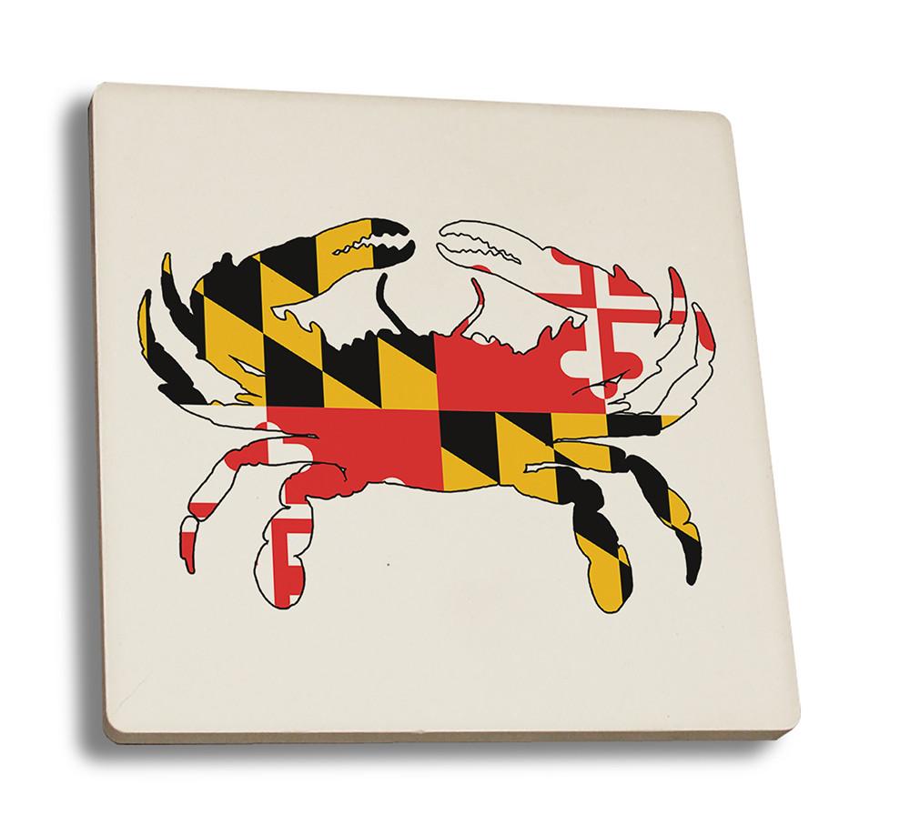 Coaster (Maryland - Crab Flag (white background) - Lantern Press Artwork) Coaster Nightingale Boutique Coaster Set 