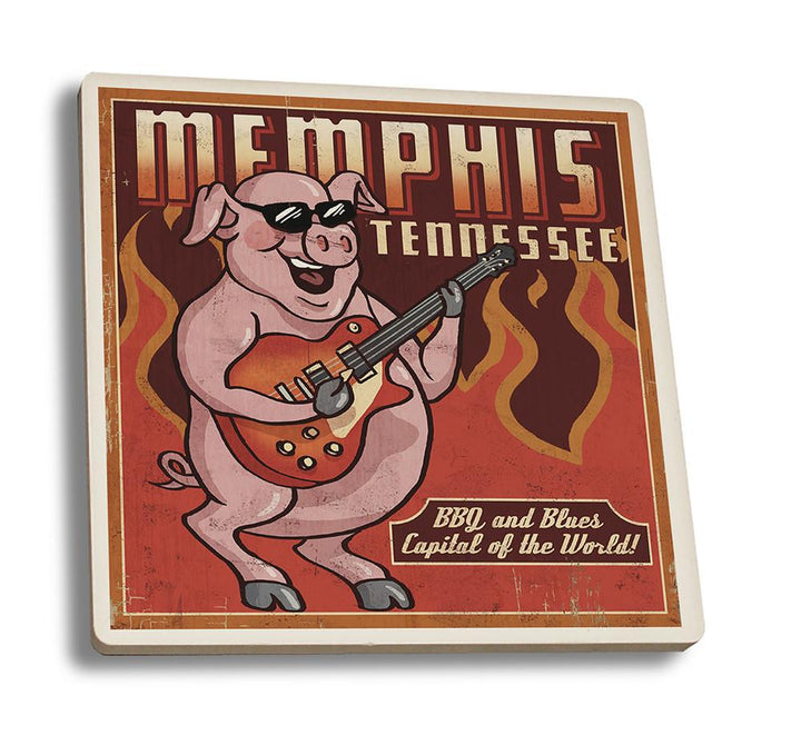 Coaster (Memphis, Tennessee - Guitar Pig - Lantern Press Artwork) Coaster Nightingale Boutique Coaster Set 
