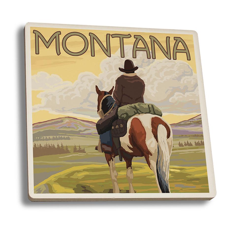 Coaster (Montana - Cowboy & Horse - Lantern Press Artwork) Coaster Nightingale Boutique Coaster Set 