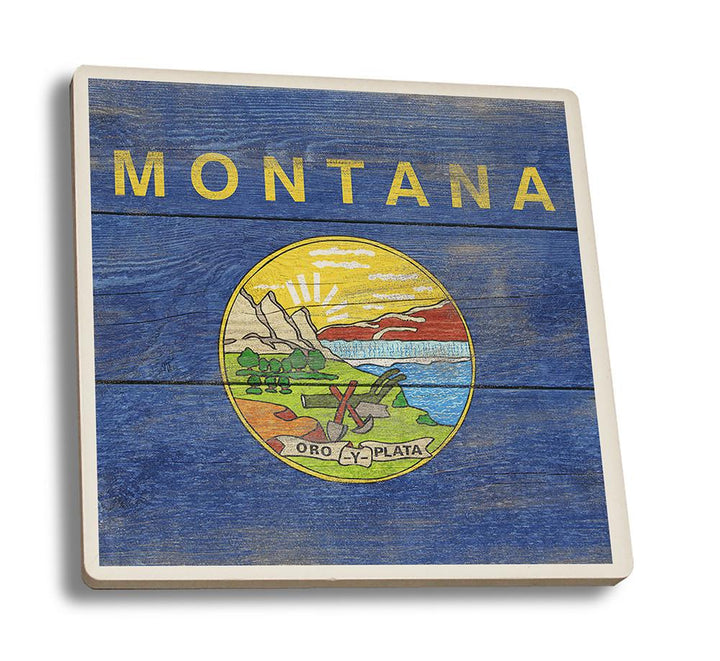 Coaster (Montana Flag - Barnwood Painting - Lantern Press Artwork) Coaster Nightingale Boutique Coaster Set 