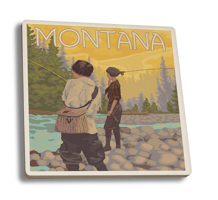 Coaster (Montana - Women Fly Fishing - Lantern Press Artwork) Coaster Nightingale Boutique Coaster Set 