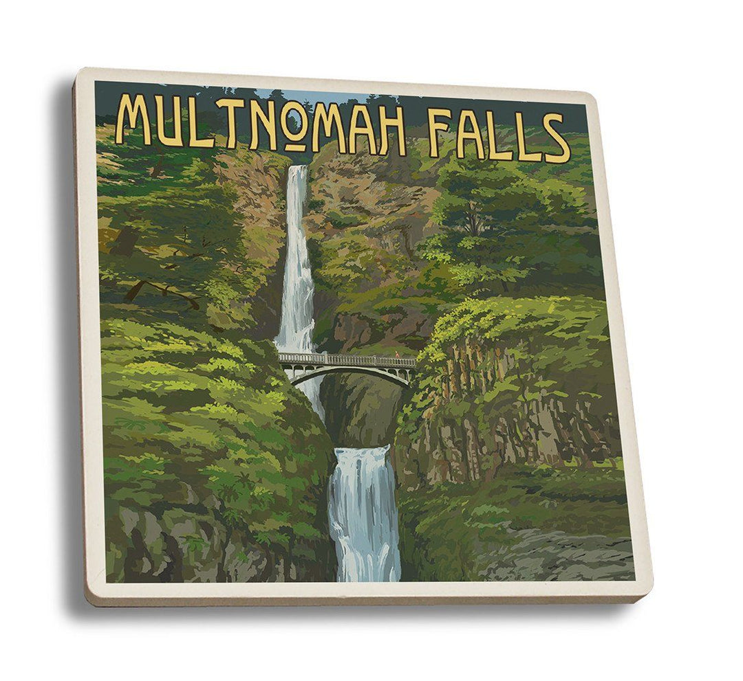 Coaster (Multnomah Falls, Oregon - Summer View - Lantern Press Artwork) Coaster Nightingale Boutique Coaster Set 