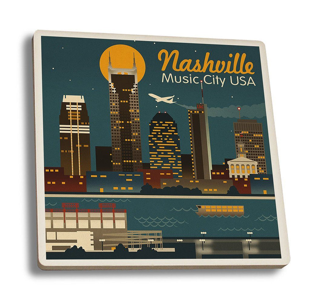 Coaster (Nashville, Tennessee - Retro Skyline - Lantern Press Artwork) Coaster Nightingale Boutique Coaster Set 