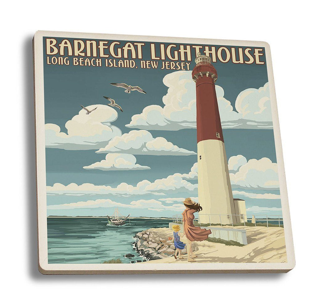 Coaster (New Jersey Shore - Barnegat Lighthouse - Lantern Press Artwork) Coaster Nightingale Boutique Coaster Set 