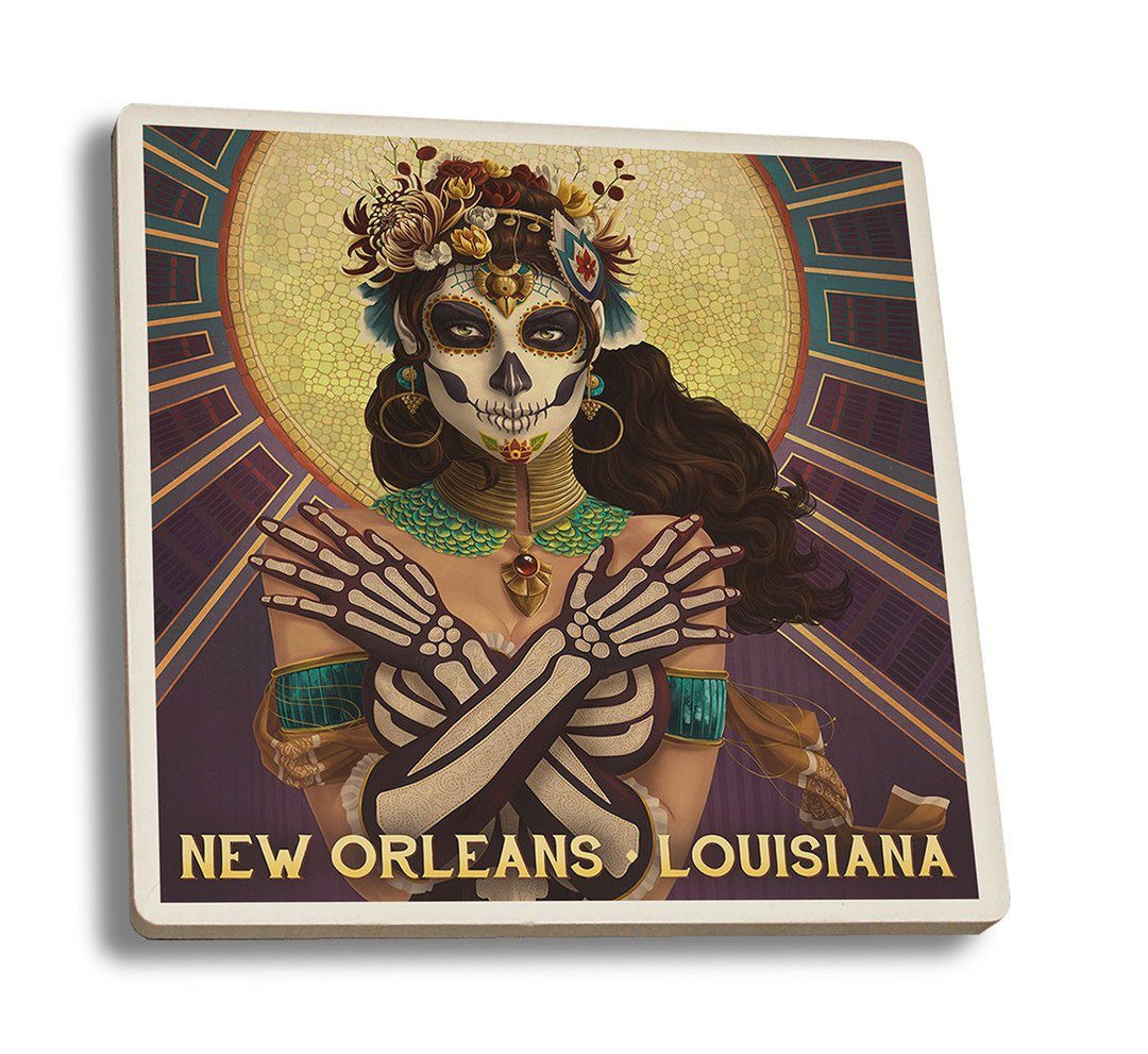 Coaster (New Orleans, Louisiana - Day of the Dead - Crossbones - Lantern Press Artwork) Coaster Nightingale Boutique Coaster Set 