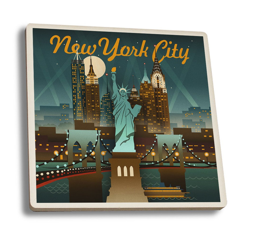 Coaster (New York City, New York - Retro Skyline - Lantern Press Artwork) Coaster Nightingale Boutique Coaster Set 