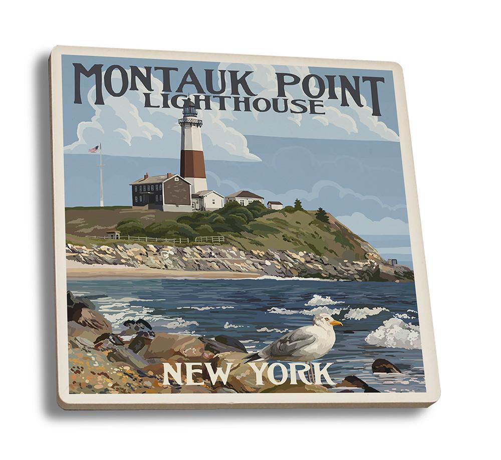 Coaster (New York - Montauk Point Lighthouse - Lantern Press Artwork) Coaster Nightingale Boutique Coaster Set 