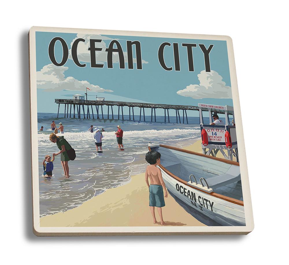 Coaster (Ocean City, New Jersey - Lifeguard Stand - Lantern Press Artwork) Coaster Nightingale Boutique Coaster Set 