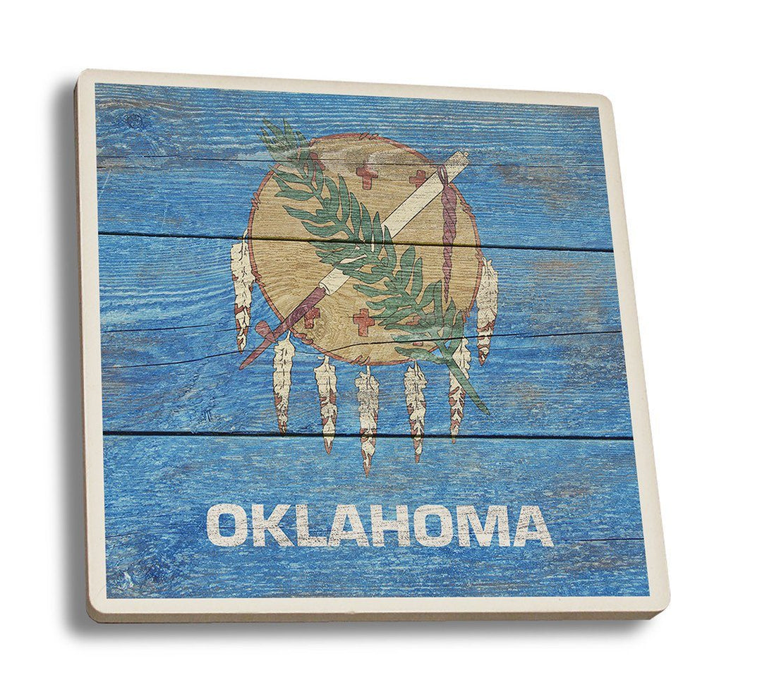 Coaster (Oklahoma Flag - Barnwood Painting - Lantern Press Artwork) Coaster Nightingale Boutique Coaster Set 