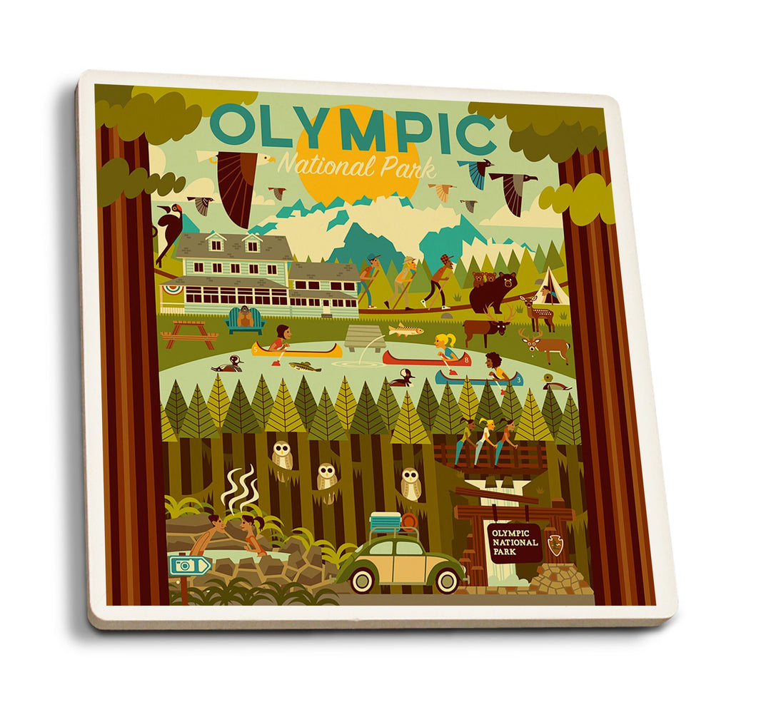 Coaster (Olympic National Park, Washington - Geometric - Lantern Press Artwork) Coaster Nightingale Boutique Coaster Pack 