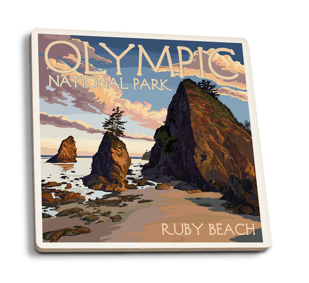 Coaster (Olympic National Park, Washington - Ruby Beach - Lantern Press Artwork) Coaster Nightingale Boutique Coaster Pack 