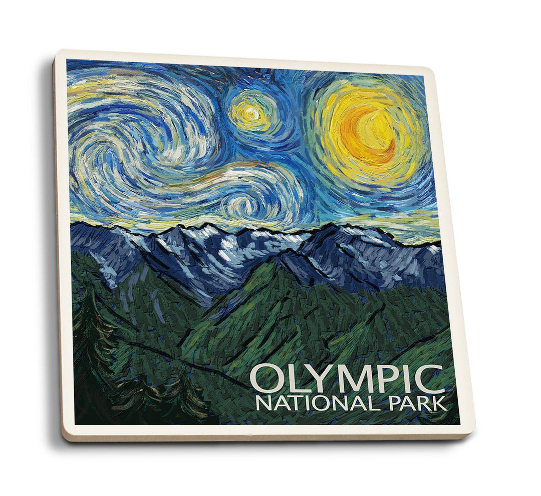 Coaster (Olympic National Park, Washington - Starry Night - Lantern Press Artwork) Coaster Nightingale Boutique Coaster Pack 