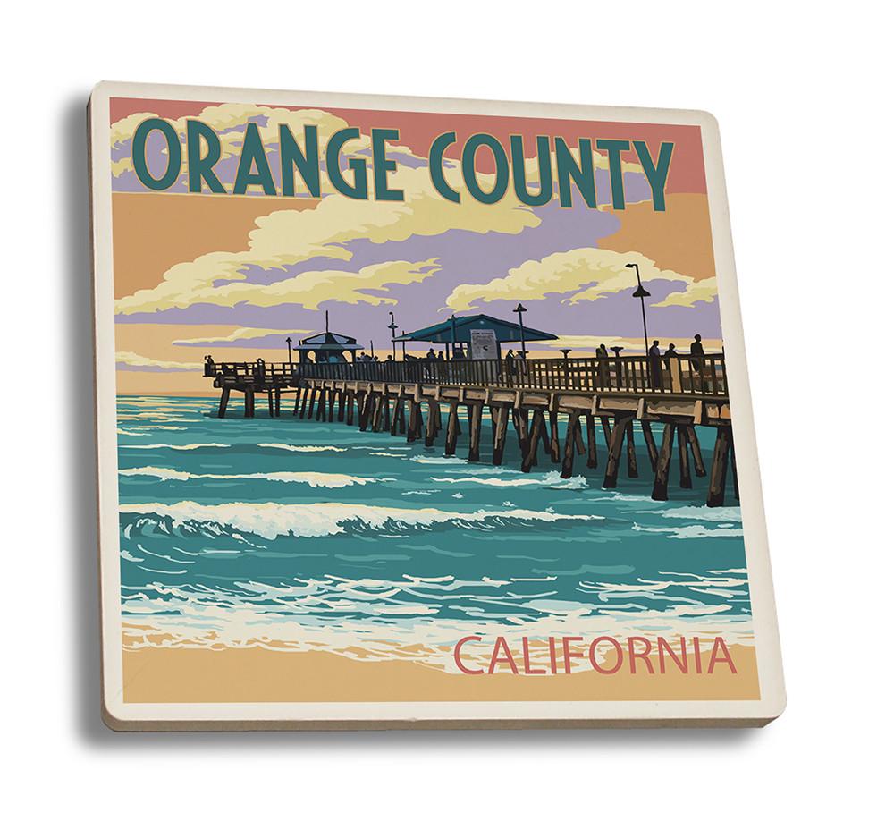 Coaster (Orange County, California - Pier and Sunset - Lantern Press Artwork) Coaster Nightingale Boutique Coaster Set 