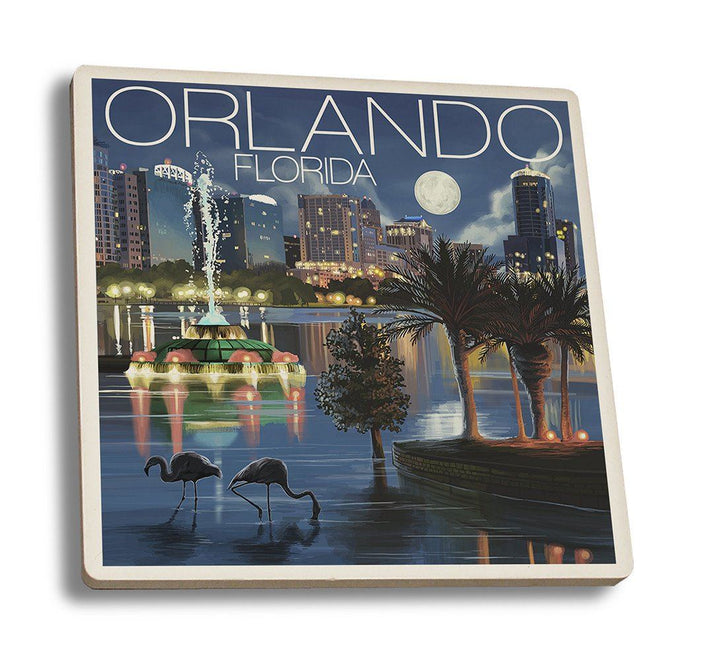 Coaster (Orlando, Florida - Skyline at Night - Lantern Press Artwork) Coaster Nightingale Boutique Coaster Set 