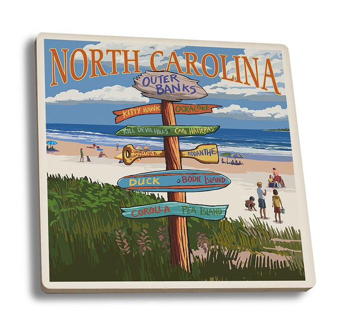 Coaster (Outer Banks, North Carolina - Destinations Sign - Lantern Press Artwork) Coaster Nightingale Boutique Coaster Set 