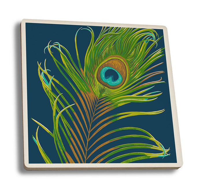 Coaster (Peacock Feather - Letterpress - Lantern Press Artwork) Coaster Nightingale Boutique Coaster Set 