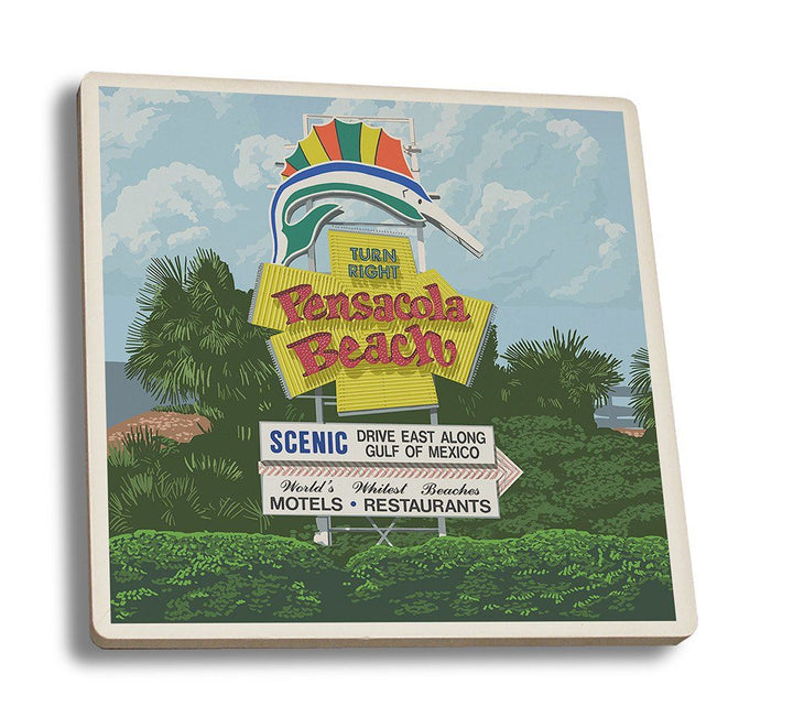 Coaster (Pensacola Beach, Florida - Sign - Lantern Press Artwork) Coaster Nightingale Boutique Coaster Set 