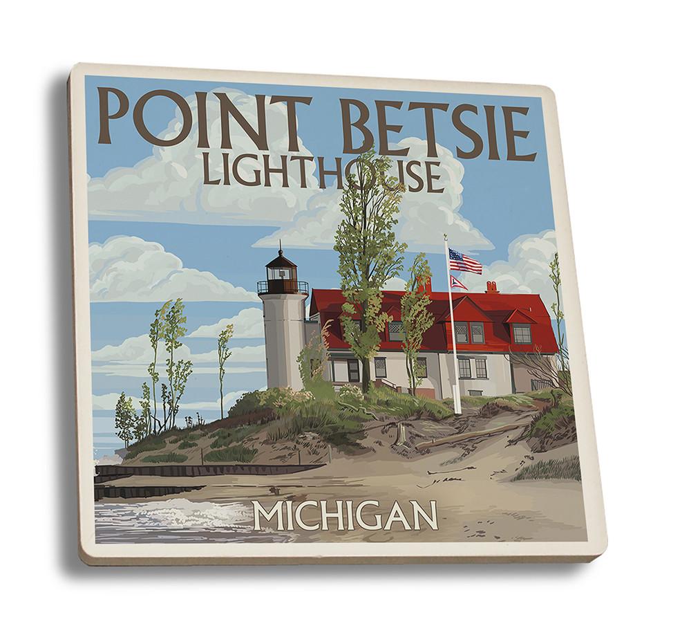 Coaster (Point Betsie Lighthouse, Michigan - Lantern Press Artwork) Coaster Nightingale Boutique Coaster Set 