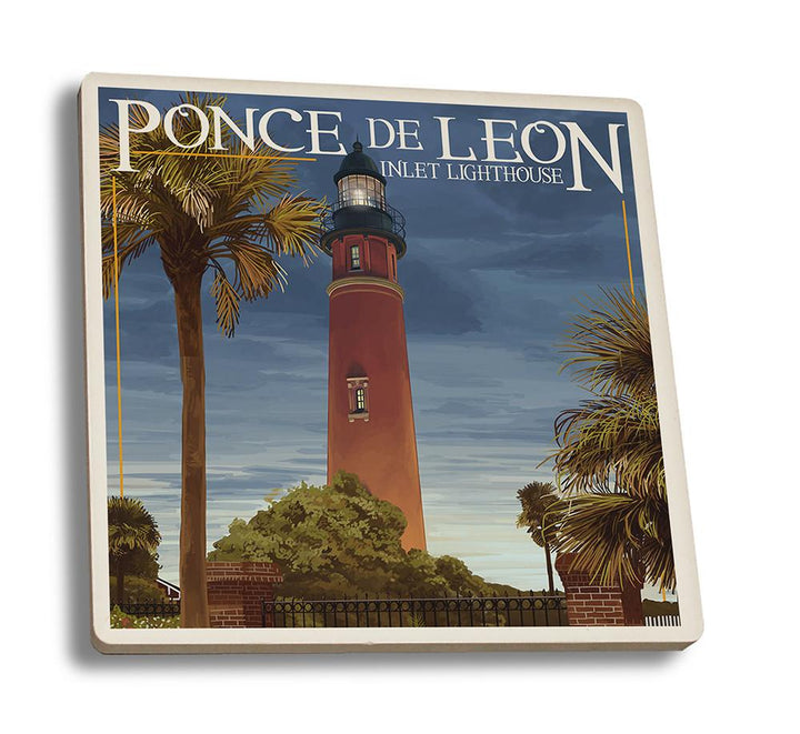 Coaster (Ponce De Leon Inlet Lighthouse, Florida - Dusk Scene - Lantern Press Artwork) Coaster Nightingale Boutique Coaster Set 