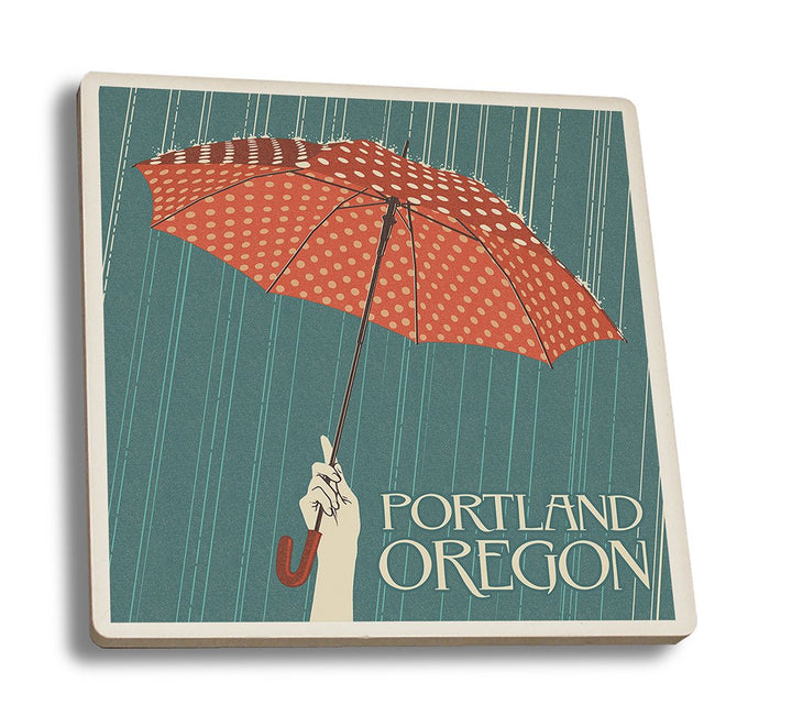 Coaster (Portland, Oregon - Umbrella - Letterpress - Lantern Press Artwork) Coaster Nightingale Boutique Coaster Set 