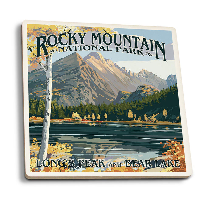 Coaster (Rocky Mountain National Park, Colorado - Longs Peak & Bear Lake Fall - Lantern Press Artwork) Coaster Nightingale Boutique Coaster Pack 