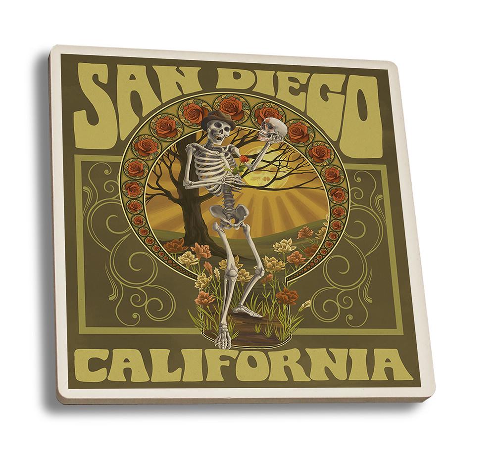 Coaster (San Diego, California - Day of the Dead - Skeleton Holding Sugar Skull - Lantern Press Artwork) Coaster Nightingale Boutique Coaster Set 