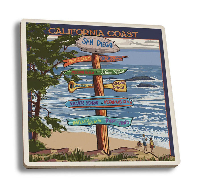 Coaster (San Diego, California - Destinations Sign - Lantern Press Artwork) Coaster Nightingale Boutique Coaster Set 